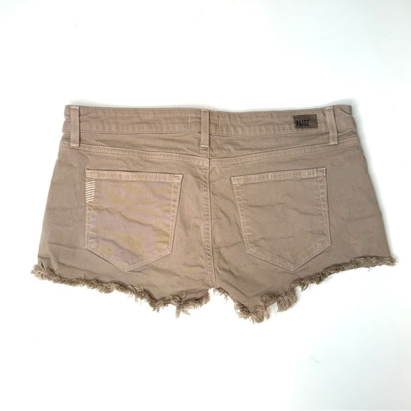 PAIGE Raw Hem Frayed Mid Rise Cutoff Shorts in Armadillo Tan Khaki Size 29 - Picture 7 of 9